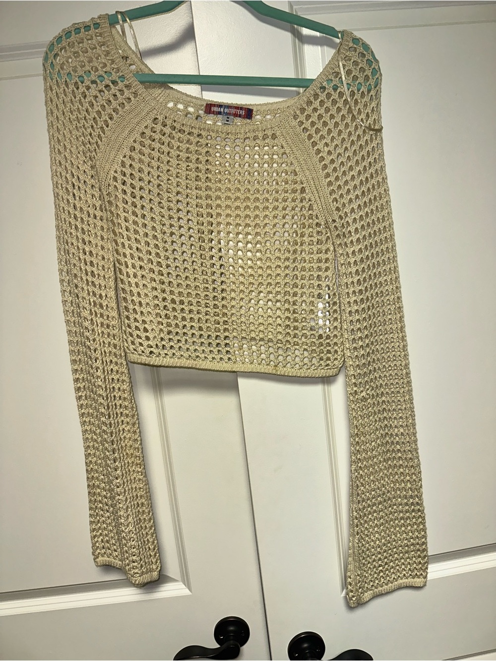 Urban Outfitters Cream Crochet Open-Knit Cropped Sweater